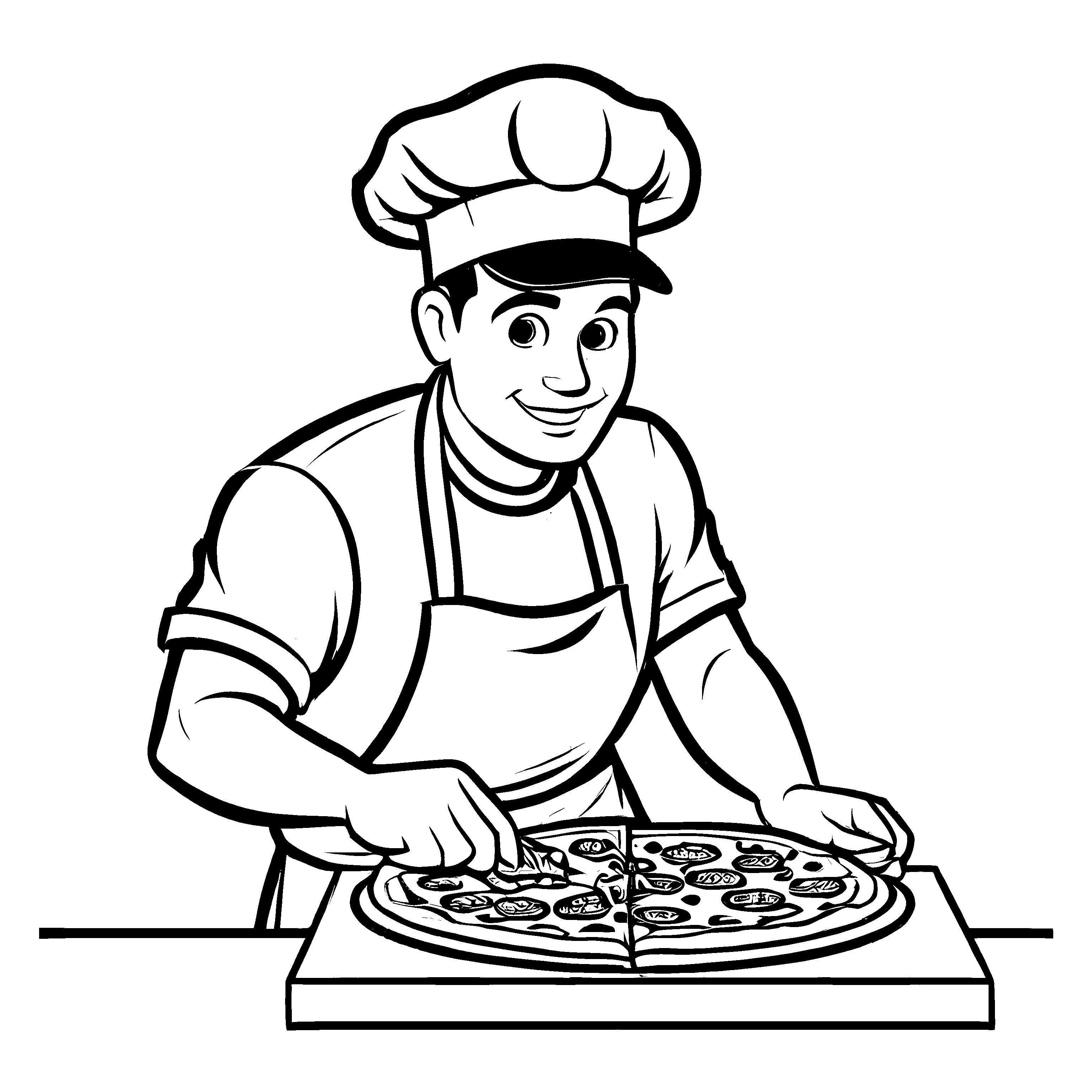 Fröhliche Pizzabäcker-Ausmalvorlage für Groß und Klein