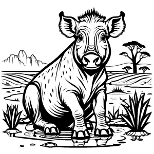 Besondere Warzenschweine-Malvorlage zum Ausmalen