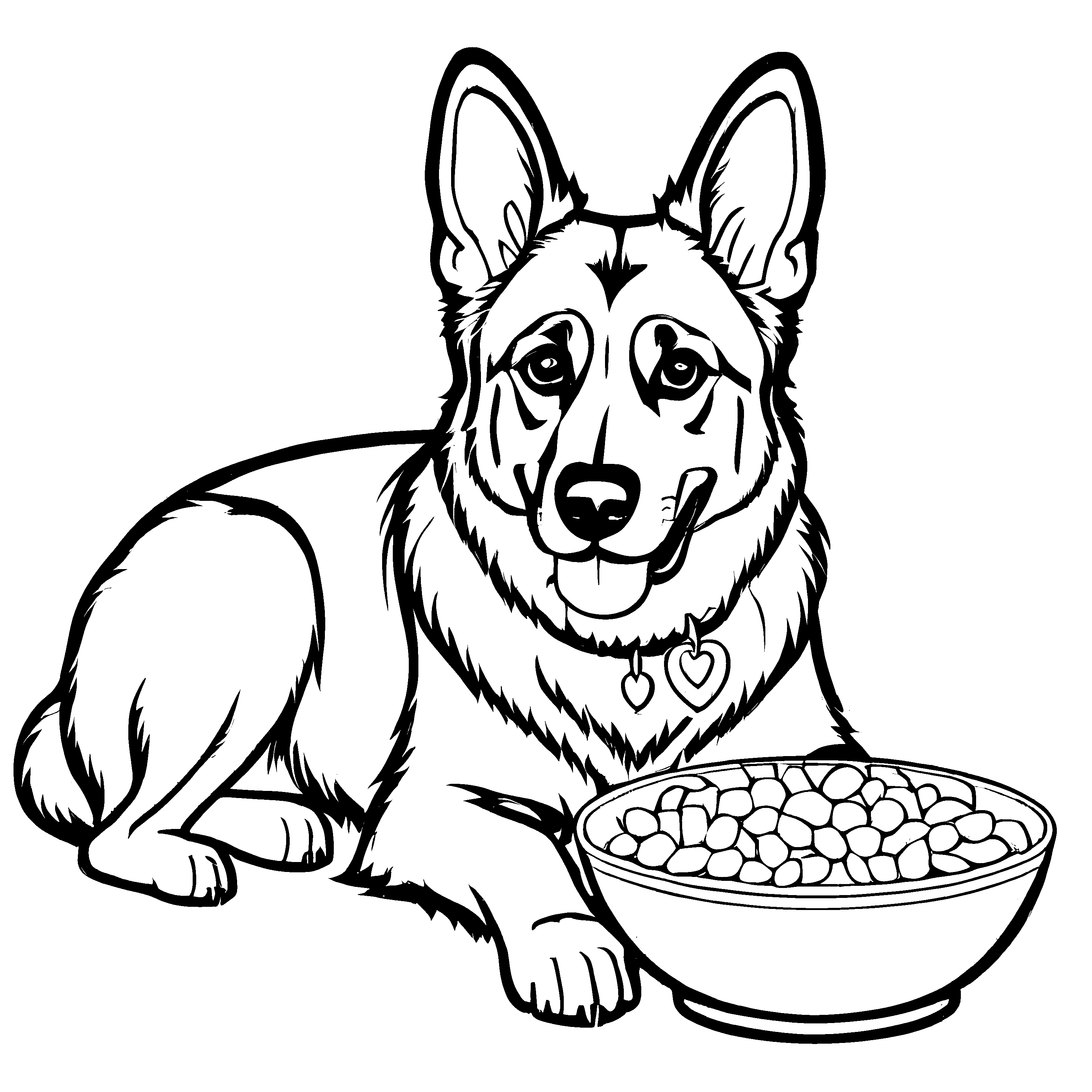 Liebevolles Schäferhunde-Ausmalbild für kleine Künstler
