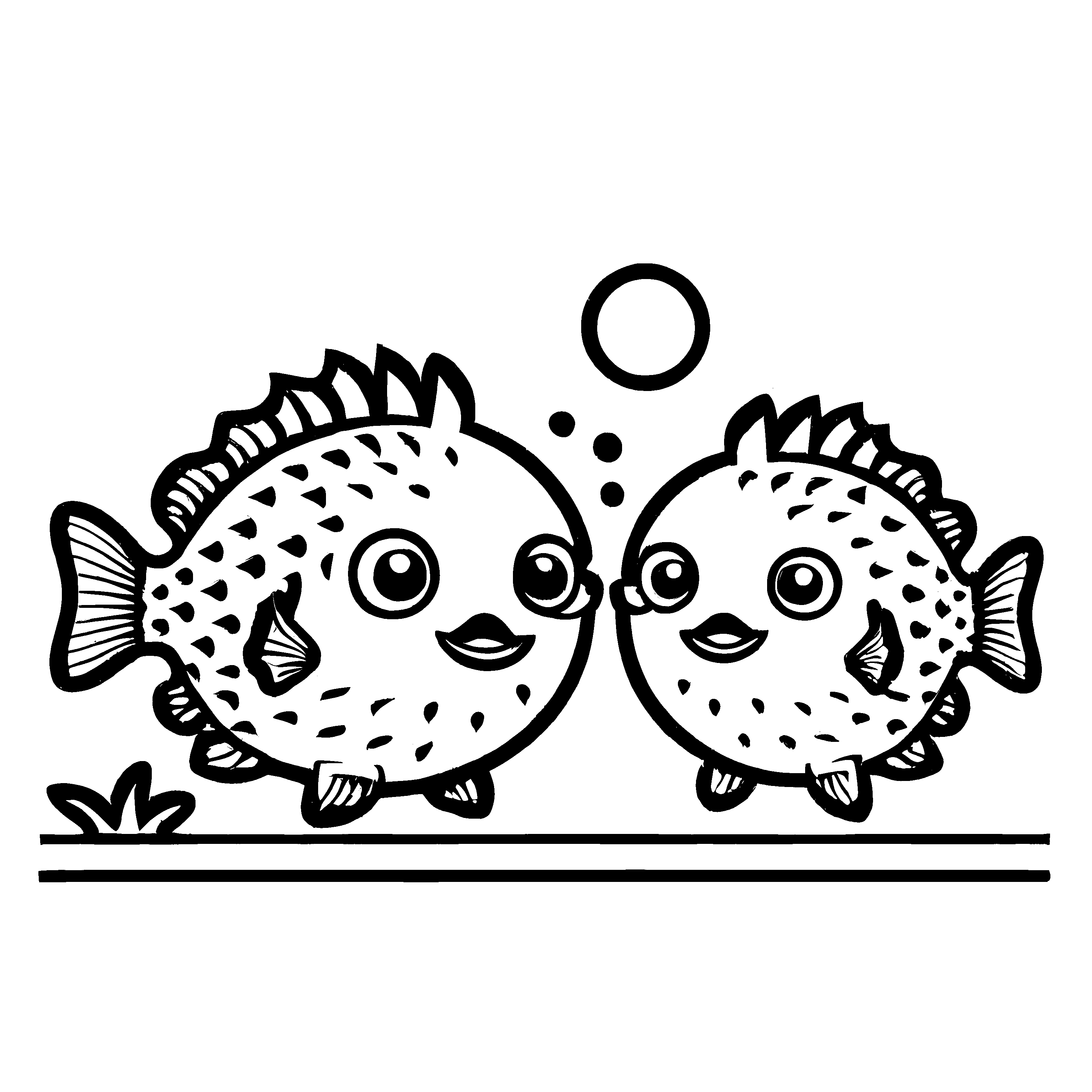 Besondere Kugelfische-Ausmalvorlage zum künstlerischen Entfalten
