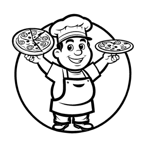 Buntes Pizzabäcker-Ausmalbild für den Bastelspaß