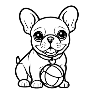 Fröhliche Französische Bulldoggen-Ausmalvorlage zum Entdecken und Gestalten