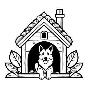 Kreatives Hundehütten-Ausmalbild für den Bastelspaß