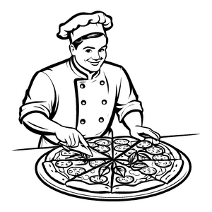 Bunte Pizzabäcker-Ausmalvorlage zum künstlerischen Entfalten