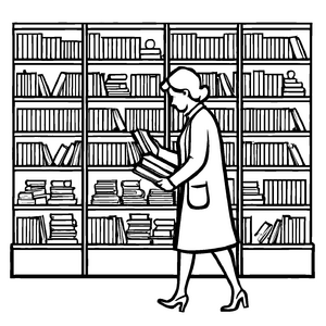 Verspieltes Buchverkäufer-Bastelmotiv zum Ausmalen