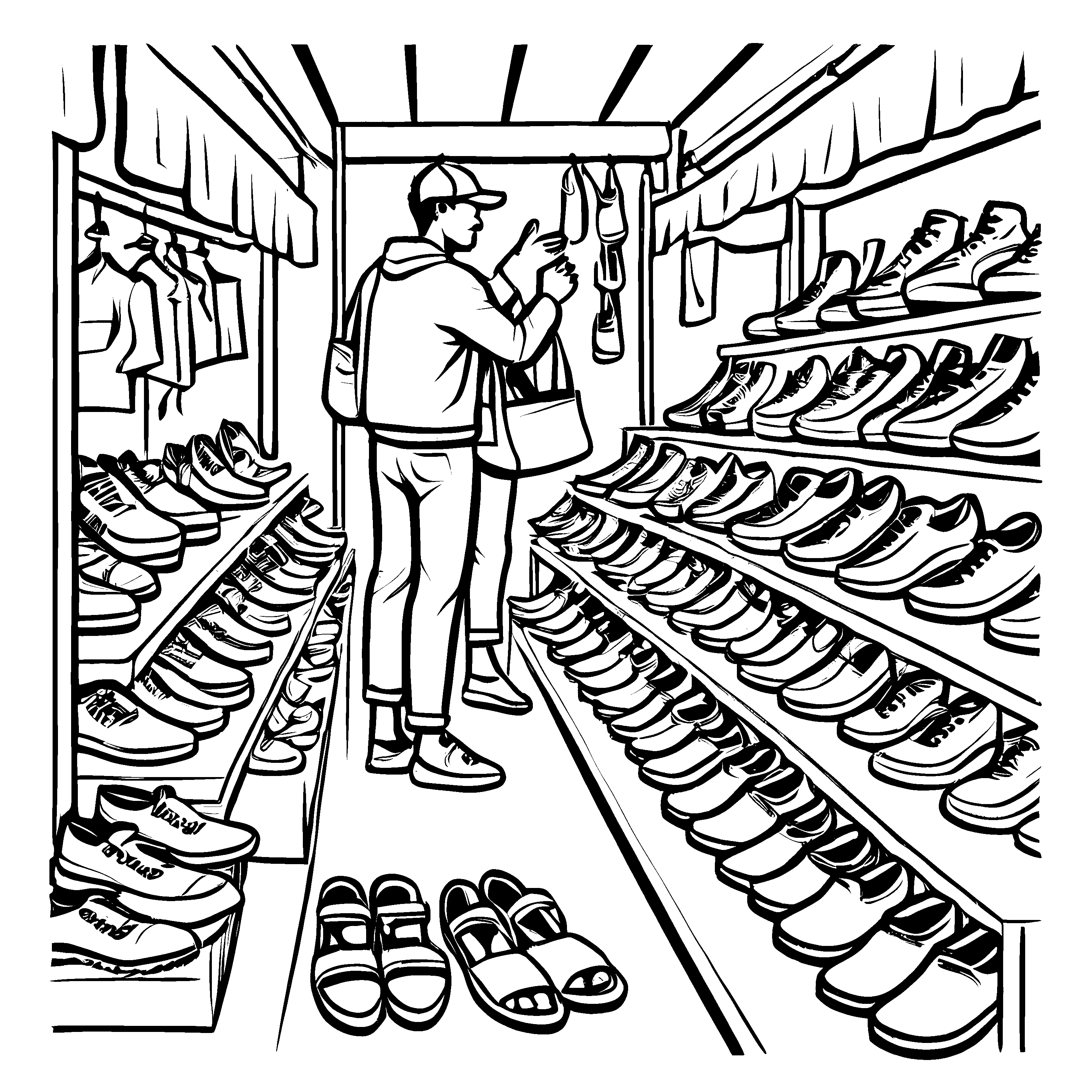 Magische Schuhverkäufer-Ausmalvorlage zum fantasievollen Ausmalen