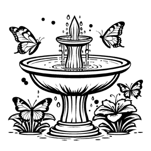 Liebevolles Springbrunnen-Ausmalbild für kleine Künstler