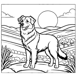 Kindgerechte Australian Shepherds-Ausmalvorlage zum Entdecken und Gestalten