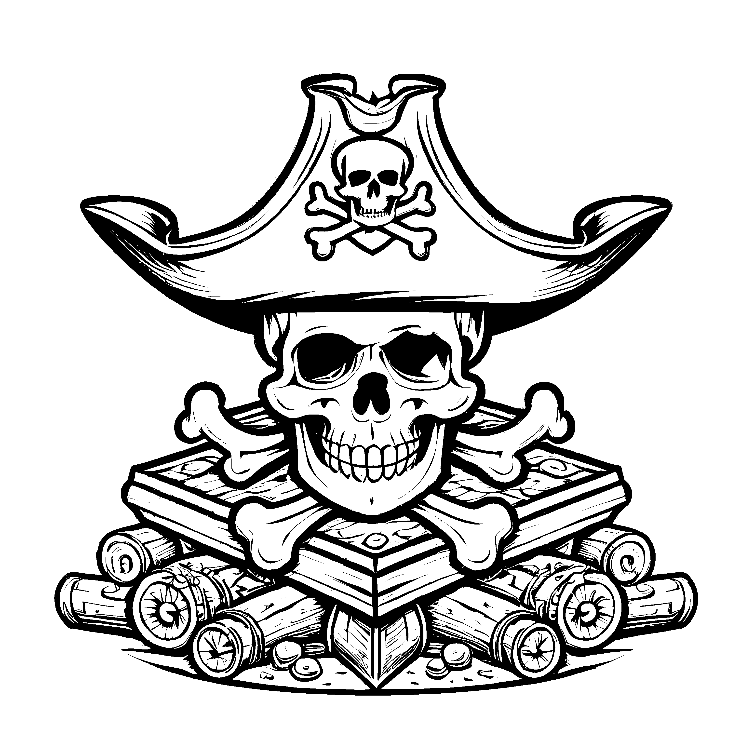 Farbenfrohe Piratenschätze-Malvorlage für kreative Kids