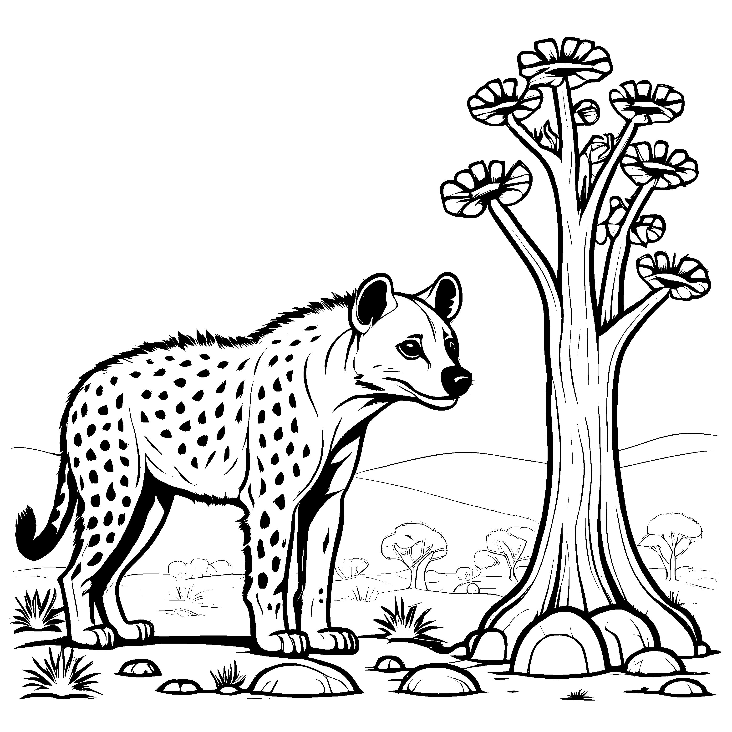 Farbenfrohe Hyänen-Malvorlage für Groß und Klein