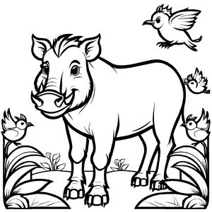 Witziges Warzenschweine-Ausmalbild zum kreativen Gestalten