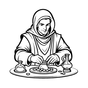 Fantastische Alchemisten-Ausmalvorlage für Kinder