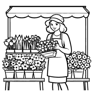 Wunderschönes Blumenhändler-Ausmalbild für Kinder