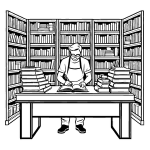 Detailreiches Buchverkäufer-Malbild für kreative Kids