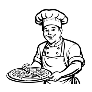 Märchenhaftes Pizzabäcker-Ausmalbild für kleine Künstler