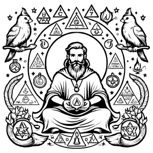 Magische Alchemisten-Ausmalvorlage zum Basteln und Malen