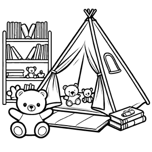 Fröhliche Kinderzimmer-Ausmalvorlage für Groß und Klein
