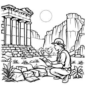 Detailreiches Archäologen-Ausmalbild zum Entdecken und Gestalten