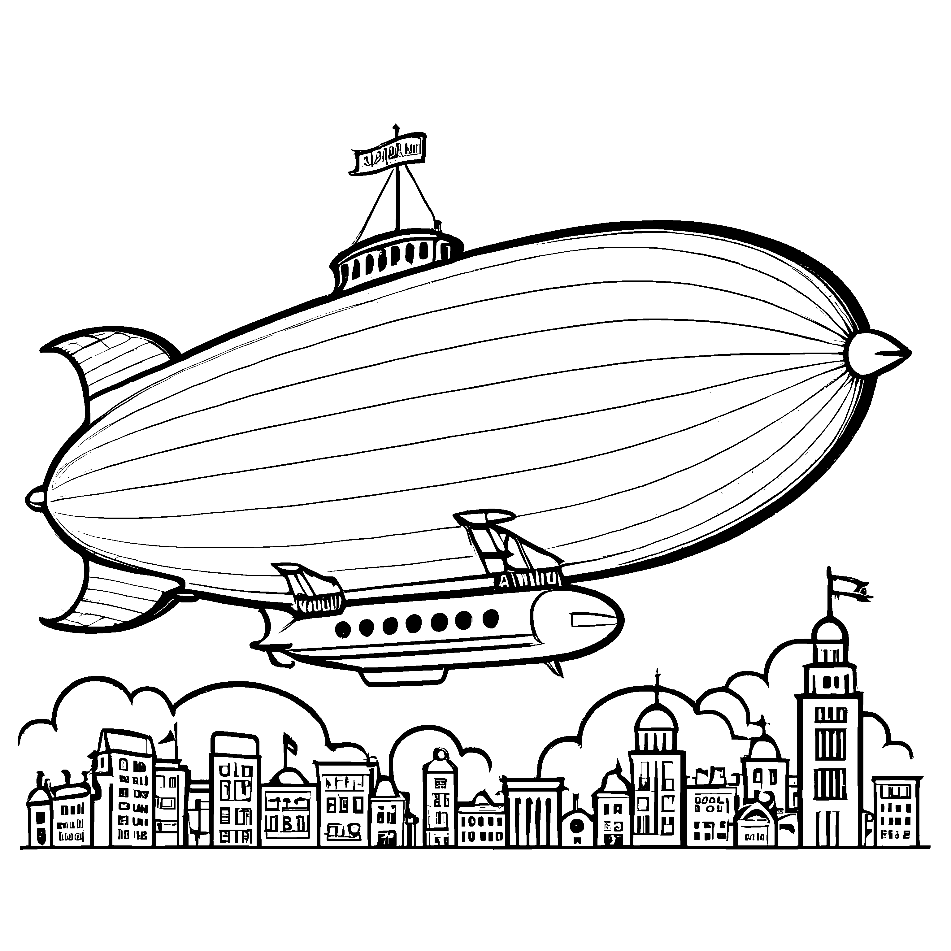 Liebevolle Zeppeline-Ausmalvorlage für die ganze Familie