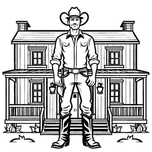 Farbenfrohes Cowboys-Malbild zum Ausmalen