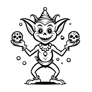 Verspielte Goblins-Ausmalvorlage für Kinder