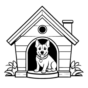Farbenfrohe Hundehütten-Ausmalvorlage für kleine Künstler