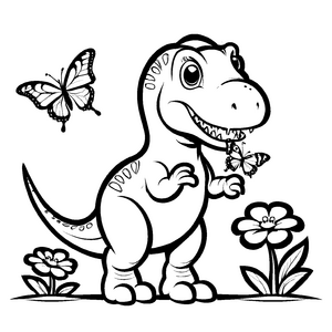Majestätischer Tyrannosaurus Rex mit schimmernden Schmetterlingen Ausmalbild für neugierige Dinoschüler