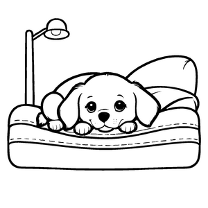 Zauberhaftes Hundekörbchen-Ausmalbild zum kreativen Gestalten
