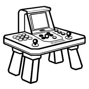 Kreativer Gaming-Tisch mit Joystick und Konsole Ausmalbild für junge Spielstrategen