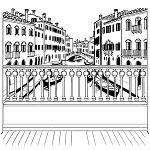 Ästhetischer Balkon mit schönen Säulen und Ausblick Malvorlage für neugierige Stadtentdecker