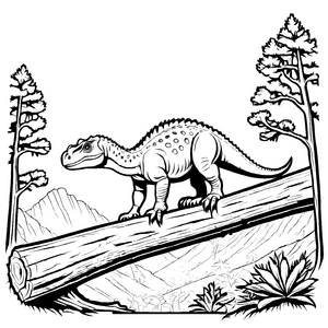 Wagemutiger Pachycephalosaurus auf umgestürztem Baum Ausmalbild für junge Dino-Abenteurer