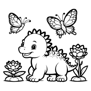 Ankylosaurus neben einer bunten Blume Ausmalbild für kleine Entdecker