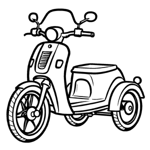 Kreatives Trike mit breiten Reifen und geheimnisvollem Charme Ausmalvorlage für neugierige Entdecker