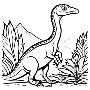 Faszinierender Compsognathus in heldenhafter Pose Ausmalbild für neugierige Kinder