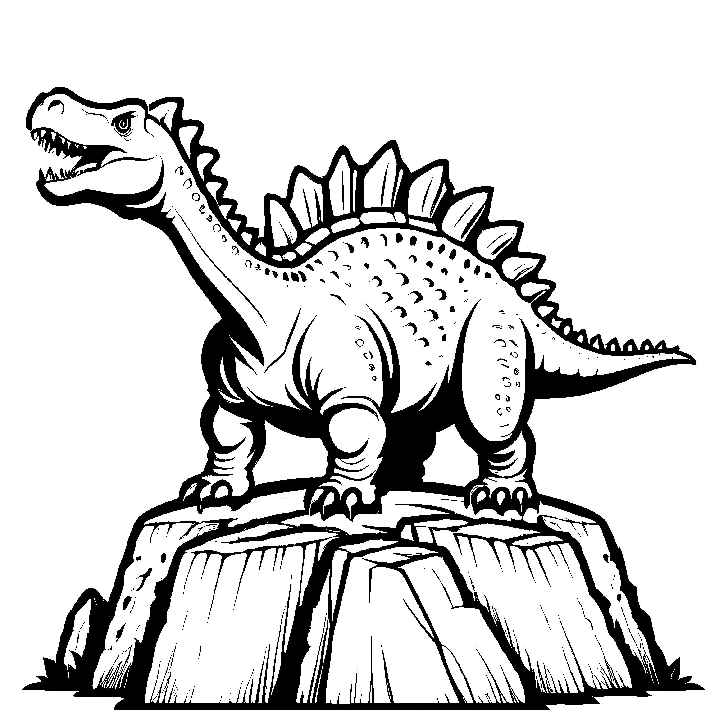 Majestätischer Stegosaurus auf steiniger Fläche Malvorlage für neugierige Dino-Fans