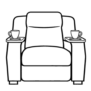 Einladender Sessel mit zwei dampfenden Kaffeetassen Ausmalvorlage für geschickte kleine Entdecker