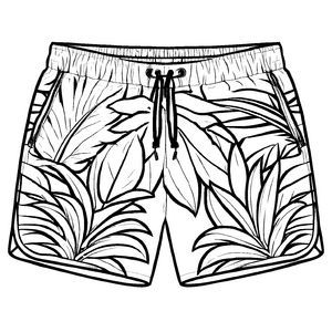 Trendige Herren-Shorts mit lebhaftem Blattdesign Ausmalvorlage für stilbewusste Abenteurer