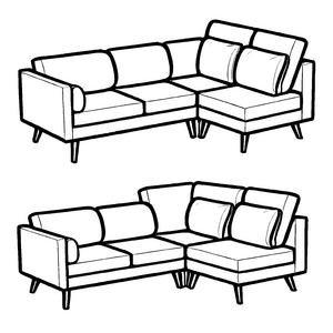 Zwei gemütliche Sofas übereinander in monochrom Ausmalbild für stilbewusste Trendsetter