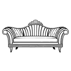 Bezauberndes Retro-Sofa mit fantasievollen Verzierungen Ausmalmotiv für neugierige Kreativlinge