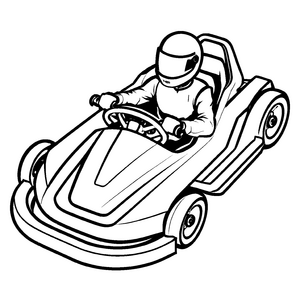 Spaßiges Go-Kart mit einem cleveren Fahrer auf aufregender Strecke Ausmalbild für kleine Motorsportenthusiasten