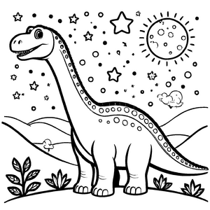 Faszinierender Diplodocus unter funkelnden Sternen Malvorlage für junge Entdecker der Urzeit