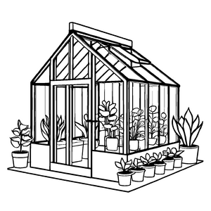Fröhliche Gartenhäuser-Ausmalvorlage für kreative Momente