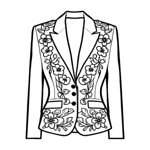 Elegante Damenjacke mit floralen Verzierungen Ausmalbild für stilvolle Künstler