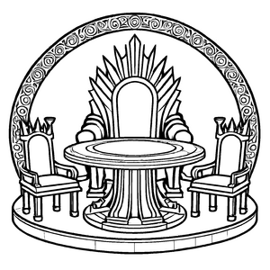Prunkvoller Marmortisch mit majestätischer Krone Ausmalbild für kleine Königreiche und Phantasieträumer