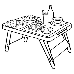 Kreativer Klapptisch mit leckerem Essen Ausmalbild für kleine Entdecker