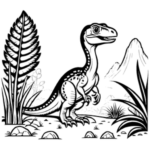 Faszinierender Velociraptor zwischen Farnen Malvorlage für neugierige Dinoentdecker