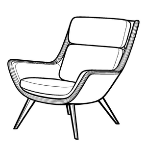 Minimalistischer Loungesessel mit offenem Rücken Ausmalbild für fantasievolle Raumgestalter