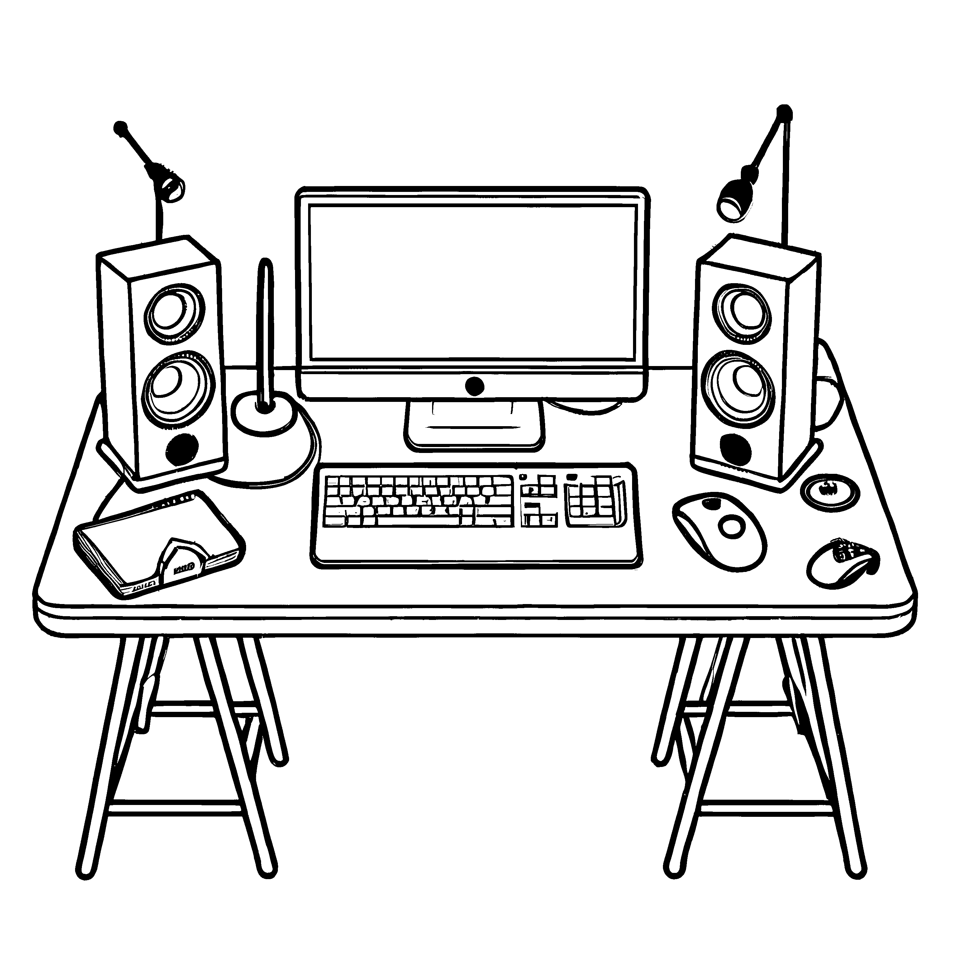 Modernen Gaming-Tisch mit stylischem Computer-Setup Ausmalvorlage für aktive digitale Entdecker