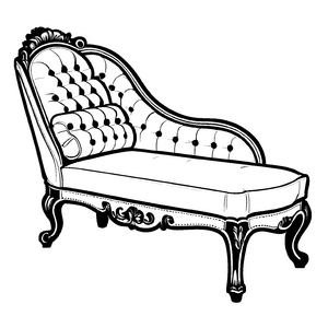 Antike Chaiselongue mit geschwungenen Details Ausmalbild für neugierige Design-Abenteurer