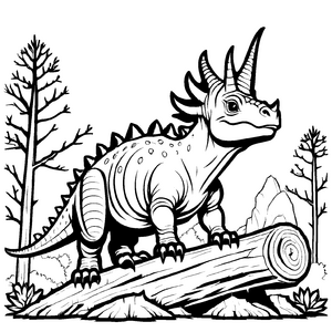Beeindruckender Styracosaurus neben einem Baumstumpf Ausmalbild für junge Dinosaurier-Freunde